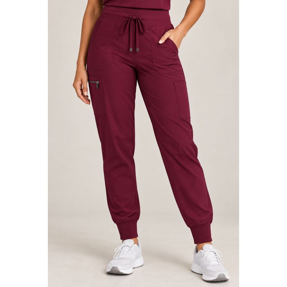 FIGS Zamora High-Rise Jogger Scrub Pants XS Burgundy FIONx Yoga Waistband